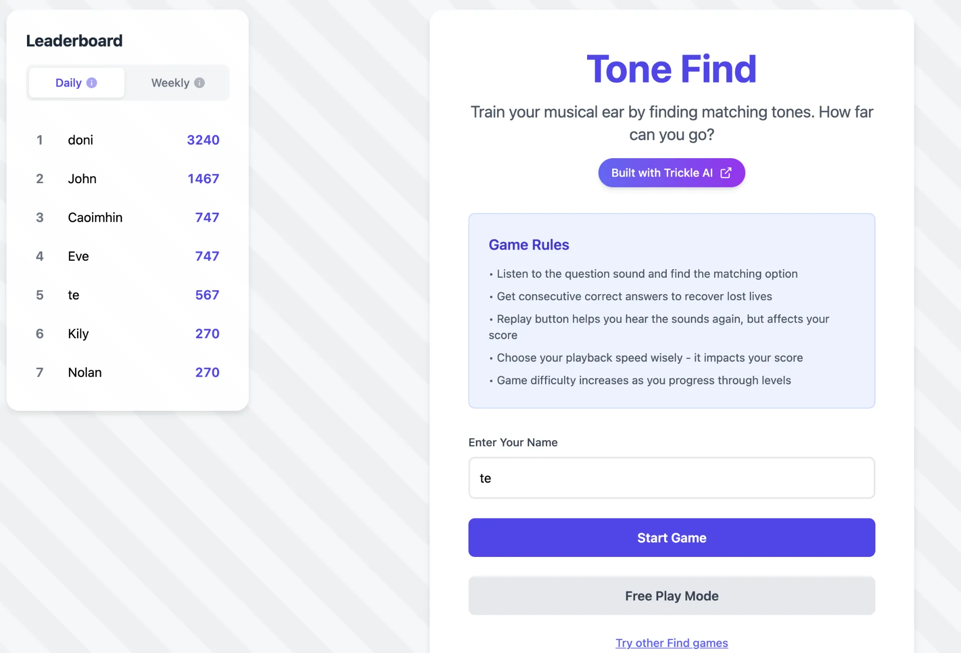 Tone Find Game